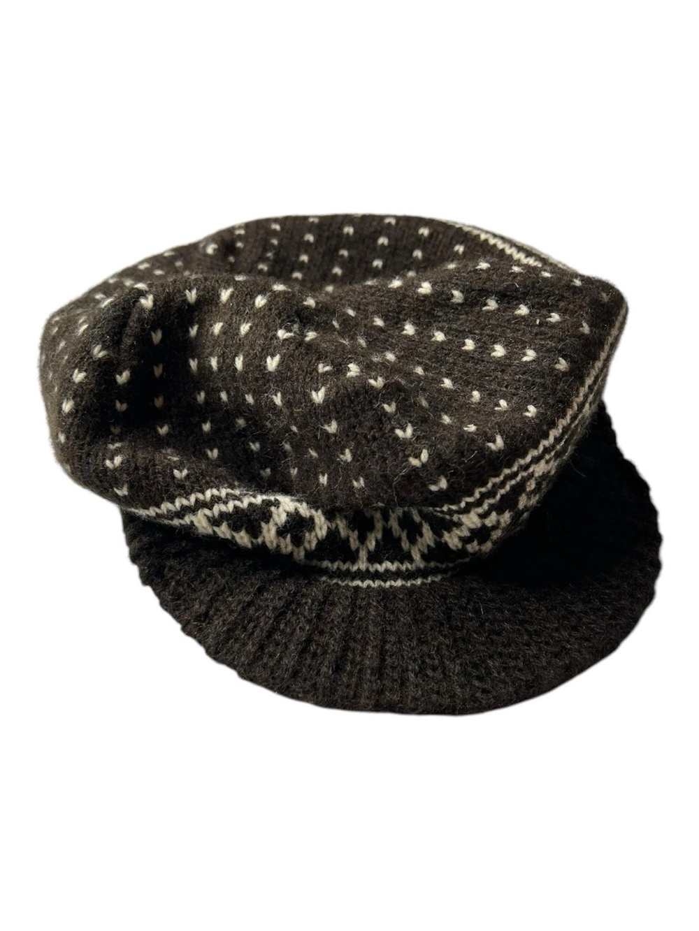 Hansen 70s Vintage Knitted Newsboy Fair Isle Brown/Cream Beanie